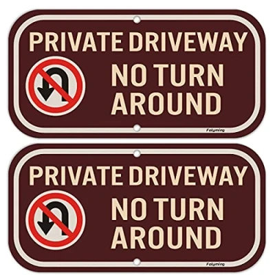 Image of 2 Pack Private Driveway No Turnaround Sign 12 x 6 Inches Metal Reflective Rust Aluminum Weatherproof Fade Resistant UV Protected Durable Ink Easy Mounting Indoor Outdoor Use