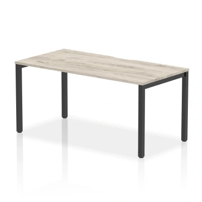 Image of Evolve Plus 1600mm Single Starter Bench Desk Grey Oak Top Black Frame