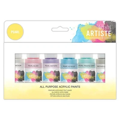 Image of Artiste Acrylic Paint Set Pack of 6X 59ml 2oz Pearlescent Colours, Quick Drying Professional Art and Hobby Craft Artists Paint, Water Based Paints Cover Surfaces with Ease, Ideal for Travel