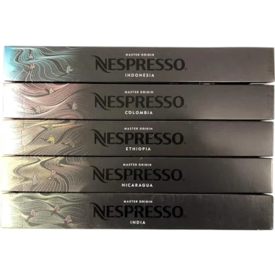 Image of Nespresso OriginalLine Master Origin Variety Pack: Colombia, Ethiopia, India, Indonesia, Nicaragua, 50 Capsules NEW &#039;&#039;NOT compatible with Vertuoline&#039;&#039;