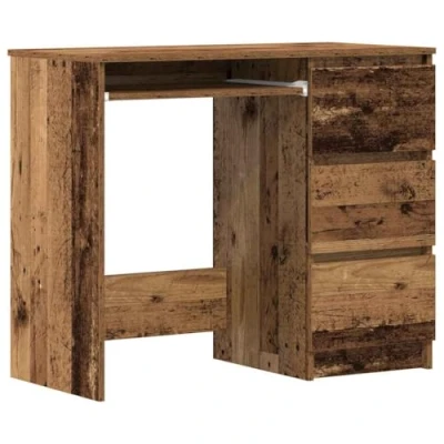 Image of vidaXL desk old wood 90x45x76 cm engineered workspace with 3 drawers storage for office/living room/study modern rectangular
