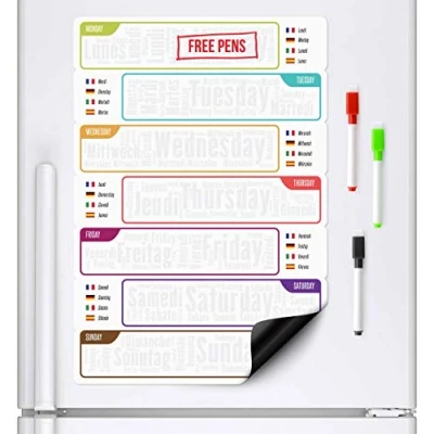 Image of CKB Ltd® Multi Language Multilingual Fridge Board Magnetic with Marker White &amp; Pen Drywipe Magnet Whiteboard Kitchen Memo Notice Large Daily Planner Meal Diet Food Prep Fitness A3 Dry Wipe Weekly