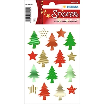 Image of HERMA 15266 Christmas Stickers, Oh Tree (48 Paper, Matte) Self Adhesive Decoration, Permanent Labels for Christmas, Gifts, Crafts, Advent Calendar, Colourful
