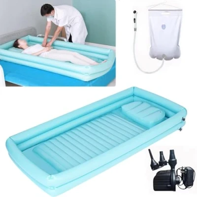 Image of XZLZMYP Medical Bedside Shower Inflatable Bathtub Kit with Air Pump Portable PVC Body Washing Basin System Bath in Bed Assistive Aid for Disabled Elderly Bedridden Patient,E