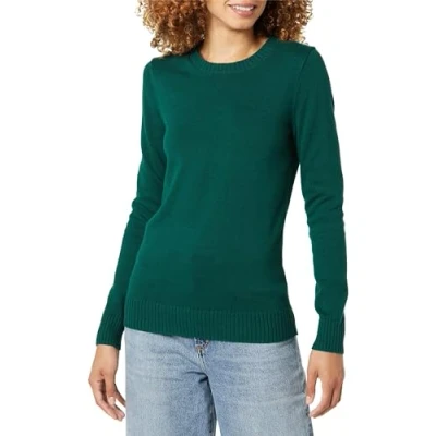 Image of Amazon Essentials Women&#039;s 100% Cotton Crewneck Sweater (Available in Plus Size), Dark Green, S
