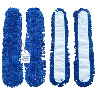 Image of V Sweeper Mop 2 Replacement Heads 100cm Scissor Industrial Washable Head for Dust and Dirt Mops Cleaning Floors, Perfect Large Surface Warehouse