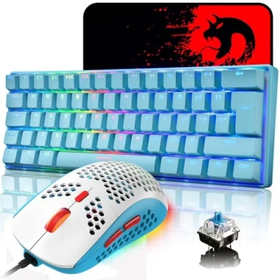Image of UK Layout 60% Mechanical Keyboard 62 Keys Blue Switch Wired USB C 14 Chroma RGB Backlit Gaming + 6400DPI Ultra Light Honeycomb Mouse Large Pad, Compatible With PS4,Xbox,PC