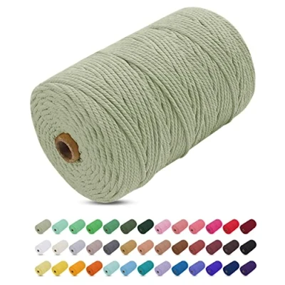 Image of Uiopa Macrame Cord 3mm x 200m, Thick Rope Yarn Soft Natural Cotton Cord, Coloured 4 Ply String for DIY Craft, Plant Hangers, Wall Hanging, Christmas Decorations (Bean Green)