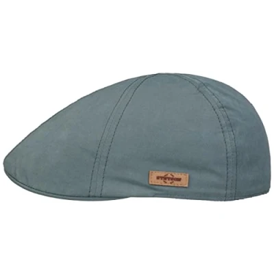 Image of Stetson Texas Waxed Cotton WR Flat Cap Men Ivy hat with Peak, Lining, Lining Winter Autumn L (58 59 cm) Blue
