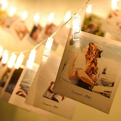 Image of 10 LEDs 1.5mter/4.9 feet Photo Clips String Lights, Fairy Hanging Photos Pictures Cards Power by Batteries, Cold White for Party Bedroom Wedding Event,2*AA Battery Powered