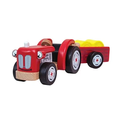 Image of Tidlo T0502 Wooden Tractor and Trailer with Hay, Multi Colour