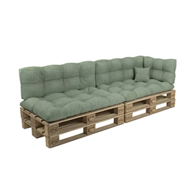 Image of POKAR Euro Pallet Quilted Pillow Set of 6: Seat Cushion 120 x 80cm + Back 40cm, Garden Pillows Sofa, Patio, Without Pallets, Green
