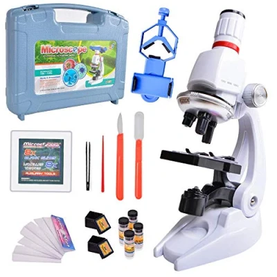 Image of ALEENFOON Kids Microscope 1200x, 400x, 100x Magnification Children Science Kit with LED Lights Includes Accessory Phone Holder Plastic Box Toy Set for Beginners Early Education
