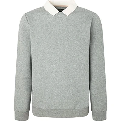 Image of Hackett London Men&#039;s Collared Crew Sweatshirt, Light Grey Marl, XL
