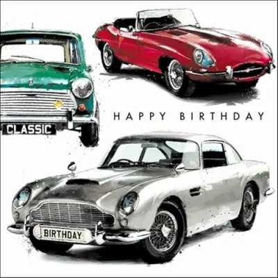 Image of Woodmansterne General Male Birthday Card for Men/Boys Classic Cars Illustration Eco Friendly &amp; Recyclable From Cardmix