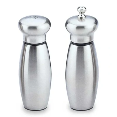 Image of Grunwerg SS 9940S 2 Piece Pepper Mill &amp; Salt Shaker, Stainless Steel, Silver Gray