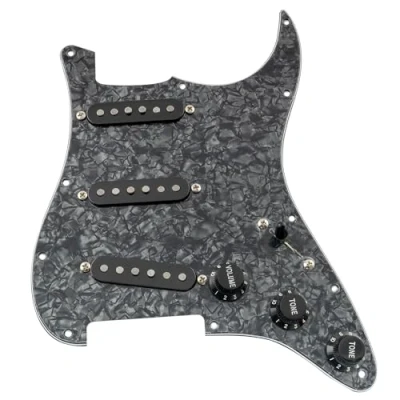 Image of Musiclily Pro Pre wired Standard SSS Pickguard with Artec Pickups Staggered Alnico 5 Magnet Single Coil for ST Style Electric Guitar, 4ply Black Pearl