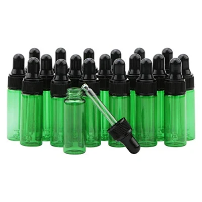 Image of Pxyelec 5ml 1/6 oz Green Dropper Bottles with Tapered Glass Droppers, Pack of 20 Essential Oil Portable Travel Perfume Beauty Fragrance Cosmetic Vials