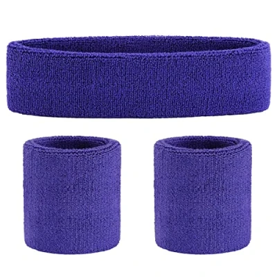 Image of ONUPGO Sweatband Set (3 Pieces) Sports Headband Wrist Striped Sweatbands Terry Cloth Wristband Athletic Exercise Basketball and Headbands Moisture Wicking Sweat Absorbing Head Band