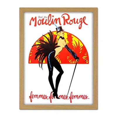 Image of Wee Blue Coo Burlesque Moulin Rouge Paris Girls Artwork Framed Wall Art Print 18X24 Inch