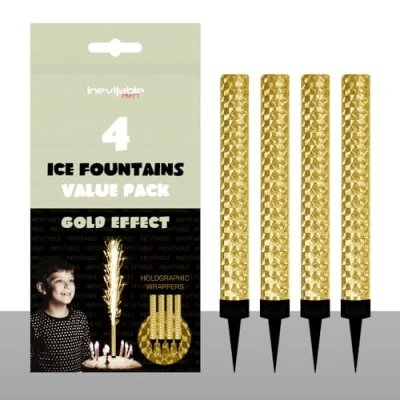 Image of Pack of 4 Gold Effect Ice Fountains, Cake Topper Decorations