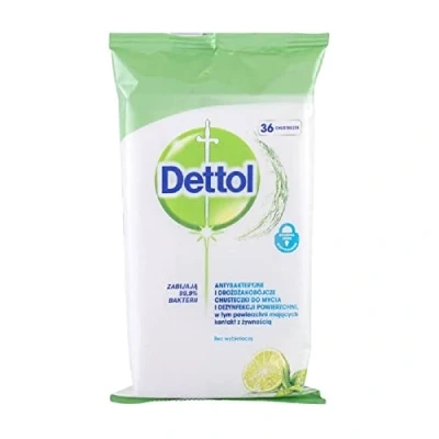 Image of Dettol Cleaning Wipes Surface Cleansing Antibacterial Disinfectant, Lime and Mint Fragrance, Multipack 4 x 36, Total 144