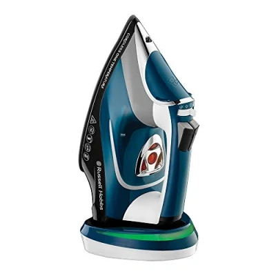 Image of Russell Hobbs Cordless Steam Iron with One Temp Technology, Fast 6 second charge, Ceramic soleplate, 210g Shot, 45g Continuous steam, 350ml Water Tank, Self clean function, 2600W, 26020