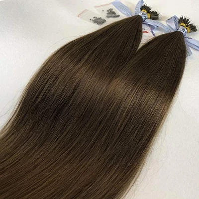 Image of GOOFIT Nano Tip Hair Extensions Beads Human Remy Ring 1g/s, 50s/pack (20&quot; #04 Medium Brown)