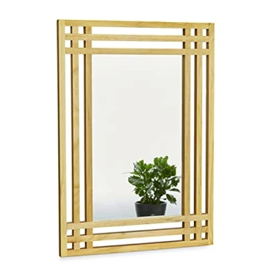 Image of Relaxdays Pine Wood Mirror, Size: 70 x 50 2 cm Wall Mirror Hanging for the Bathroom, Mounted Large Bath with Wooden Frame as Deco Bathroom Natural Brown