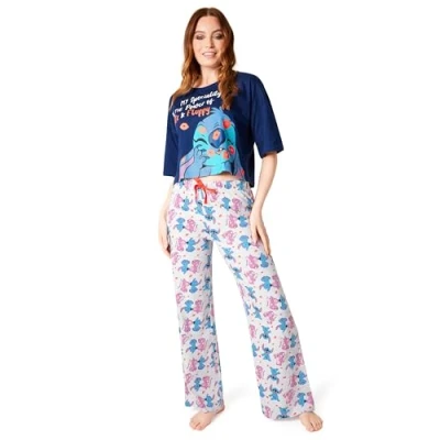 Image of Disney Stitch Womens Pyjamas Set Nightwear Baby Yoda Long PJs Comfy Lounge Wear S XL Women Teenagers Gifts for (Navy Stitch, S)