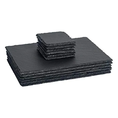 Image of 12pc Black Rectangle Slate Placemats &amp; Coasters Set By Argon Tableware