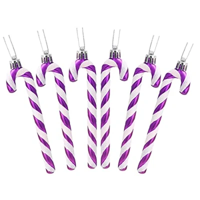 Image of Christmas Concepts® Pack Of 6 13cm Glitter Candy Cane Tree Decorations (Purple &amp; White)