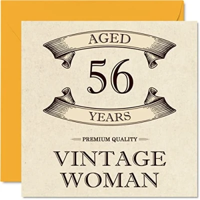 Image of Vintage 56th Birthday Cards for Women Aged 56 Years Fun Card Mum Sister Wife Girlfriend Nanny Grandma Auntie, 145mm x Ladies Greeting Cards,
