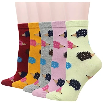 Image of Cansok Women Animal Cotton Novelty Dress Crew Socks (Hedgehog 5 pairs)