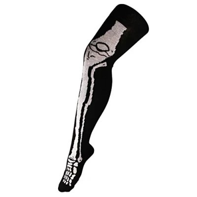 Image of Itzu Womens Over The Knee Thigh High Skeleton Leg Print Long Socks Pantyhose (UK 4 7) Black