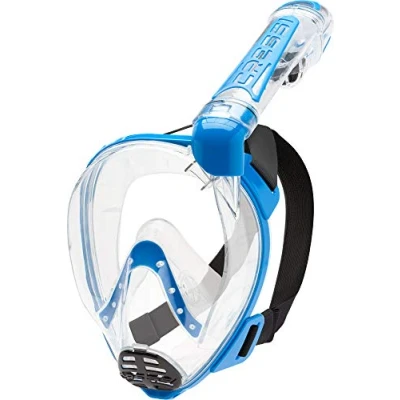 Image of Cressi Duke Full Face Snorkel Dry Mask Available in Standard Version or with Action Cam Holder, Adult Unisex,Clear/Blue,M/L