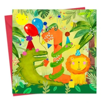 Image of Twizler 1st Birthday Card for Boys Jungle Animals First Age 1 Happy Boy Grandson Year Old Childrens Son One Lion