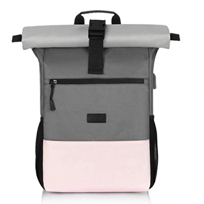 Image of RJEU Laptop Backpack 17.3&quot; Computer Rolltop School Rucksack for Women Casual College Travel Business with Anti theft Pocket Pink 26L