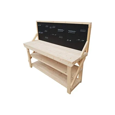 Image of Wooden Acorn Workbench With Two Shelves Peg Board 46 Piece Kit INCLUDED 4FT To 6FT Made Of Kiln Dry Timber Industrial/Garage Work Table Handmade (4ft)