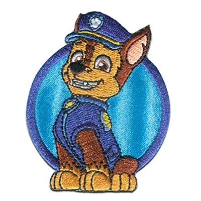 Image of Iron on Patches Paw Patrol &#039;Chase 1&#039; Blue 7x6cm Application Embroided Patch Badges