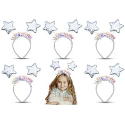 Image of 5Pcs Star Head Boppers Christmas Headwear Band, Glitter Headbands for Adults Hair Accessories Xmas Party Favors, One Size