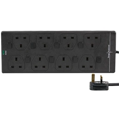 Image of PRO ELEC PELB1939 2m 8 Way Individually Switched Surge Protected Extension Lead, Black
