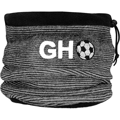 Image of TeddyTs Boy&#039;s Personalised Initials &amp; Football Fleece Sports Snood with Adjustable Toggle (Silver Grey Stripes)