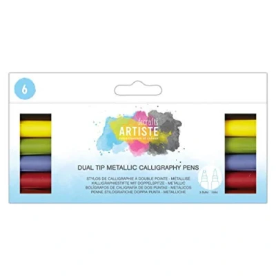 Image of Artiste Dual Tip Calligraphy Pens, Multicoloured, Pack of 6, Ideal Colouring Pens for your Art Supplies, Perfect Book and Sketch Book, Markers