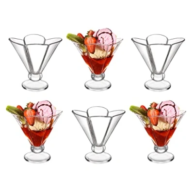 Image of Royal Cuisine Cocktail Glasses Ice Cream Glass Bowl, Bowls Floral Dessert Fruit Crystal Appetizer Pudding Cups Set of 6