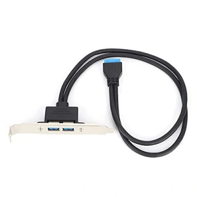 Image of USB 3.0 Dual Port PCI Bracket Cable with 19Pin Standard Plug, Internal Adapter Cable, Double Baffle Motherboard 19 Pin to A Female Extension Rear Panel Bracket(black)