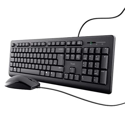 Image of Trust Taro Wired Keyboard and Mouse Set Qwerty UK Layout, Full Size Keyboard, Spill Resistant, 1.8 m Cable, USB Plug Play, Quiet Combo for PC Laptop Black