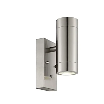 Image of Saxby 90130 Palin Brushed Stainless Steel Outdoor IP44 Photocell Lux Sensor GU10 Up &amp; Down Wall Light
