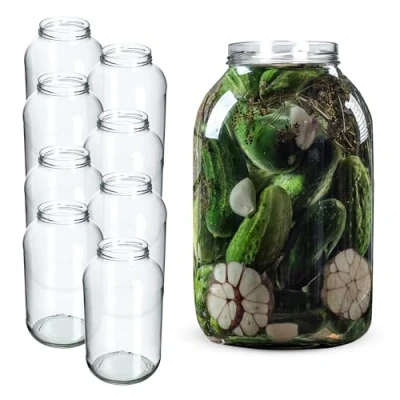 Image of KADAX Glass Jars 4 L, Large with Wide Mouth for Preserving, Pickling and Fermenting, Storage Pickles Sauerkraut (Set of 8, Without Lids)