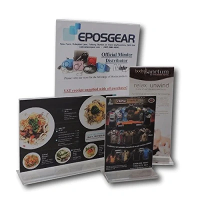 Image of EPOSGEAR® 5 Pack A5 Landscape Clear Perspex Acrylic Double Two (2) Sided Upright Counter Menu Leaflet Flyer Poster Sign Holder Display Stands